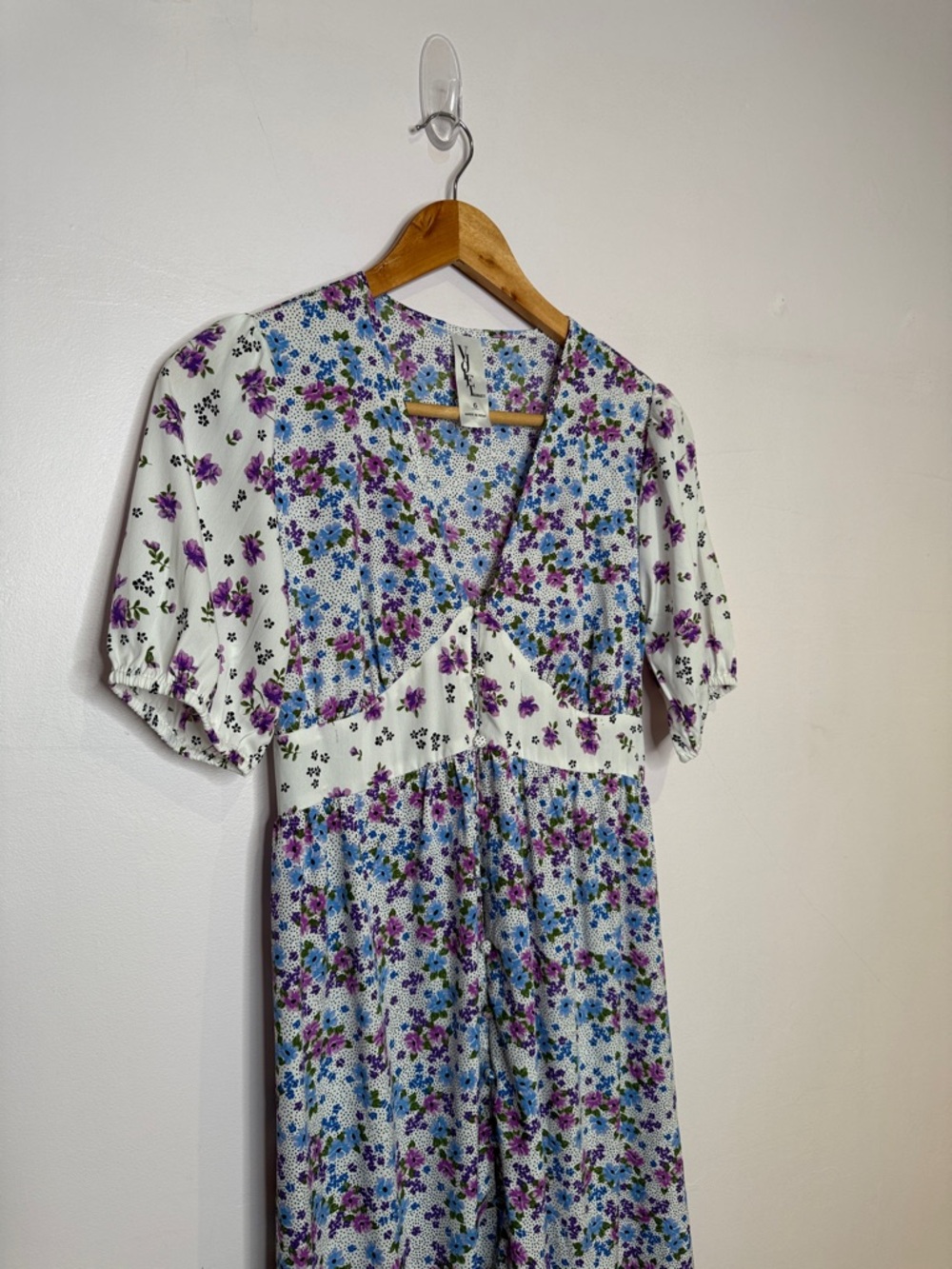Asos Violet Romance Floral Midi Maternity dress White  Purple & Blue Print size - Picture 4 of 11